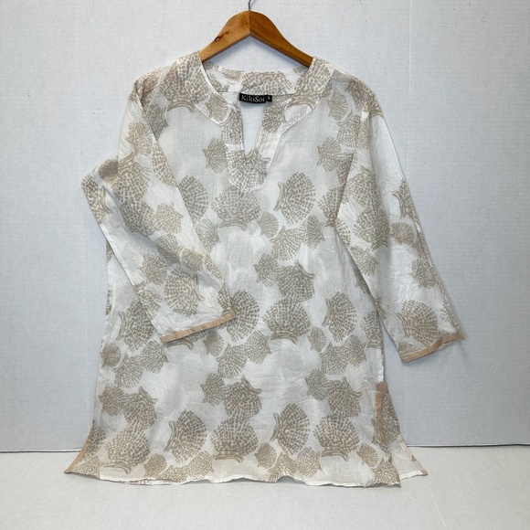 KikiSol 100% Cotton Tan Shell Tunic with Tan Trim size large - Picture 1 of 10